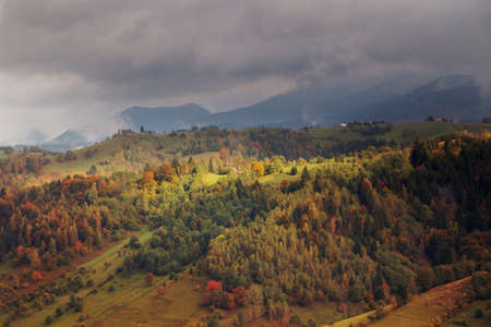 Autumn landscape in the Carpathian Mountains, at Bran - Romaniaの写真素材