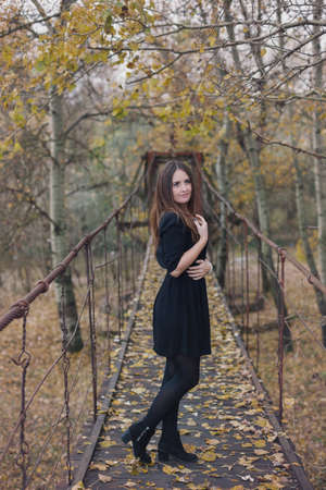 Autumn portrait of a young woman reading a book in the natureの写真素材