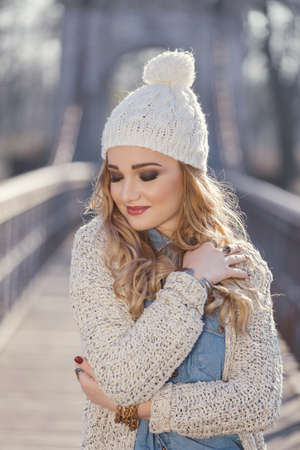 Winter portrait of a beautiful young womanの写真素材