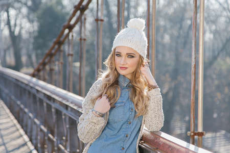 Winter portrait of a beautiful young womanの写真素材