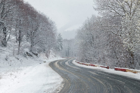 Winter snowfall in the Carpathian Mountains