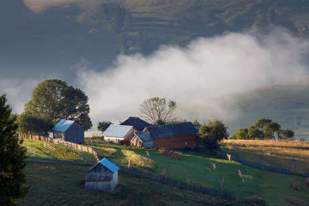 Summer sunrise landscape in Bucovina, Romaniaの写真素材
