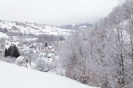 Winter landscape in Transylvania, Romaniaの写真素材