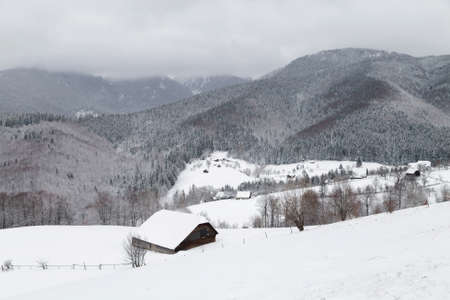Winter landscape in Transylvania, Romaniaの写真素材