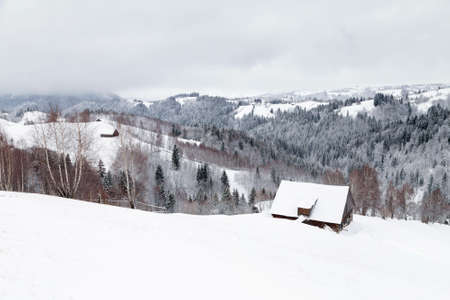 Winter landscape in Transylvania, Romaniaの写真素材