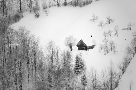 Winter landscape in Transylvania, Romaniaの写真素材