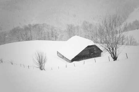 Winter landscape in Transylvania, Romaniaの写真素材