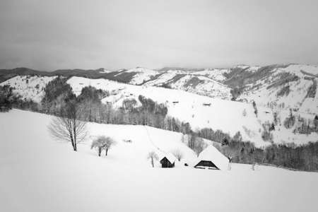 Winter landscape in Transylvania, Romaniaの写真素材