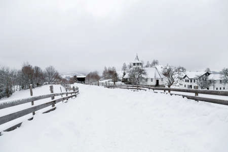 Winter landscape in Transylvania, Romaniaの写真素材