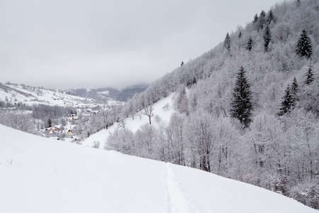 Winter landscape in Transylvania, Romaniaの写真素材