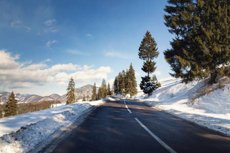 Winter landscape of the mountain roadの写真素材