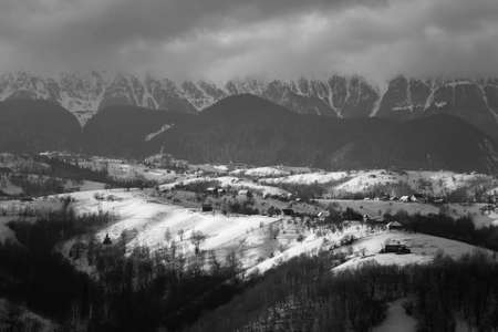 Winter landscape in Transylvania, Romaniaの写真素材