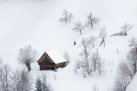 Winter landscape in Transylvania, Romaniaの写真素材