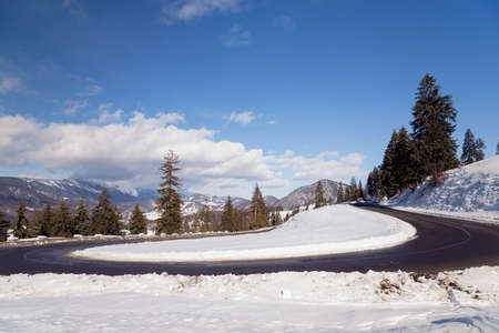 Winter landscape of the mountain roadの写真素材