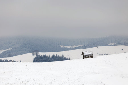 Rural landscape of the romanian sheepfold, at Sibiu countyの写真素材