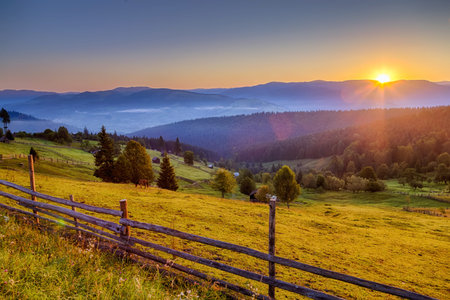 Summer sunrise in Bucovina, Romaniaの写真素材