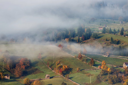 Beautiful landscape in autumn colors, at sunrise