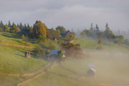 Early fall landscape in the beautiful Romanian villagesの写真素材