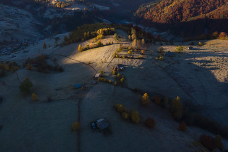 Mountain rural landscape with autumn colors In Brasov county, Romania