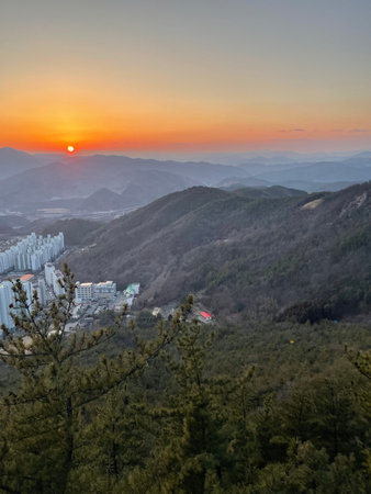 Sunset view from the top of the mountain, Seoul, South Korea