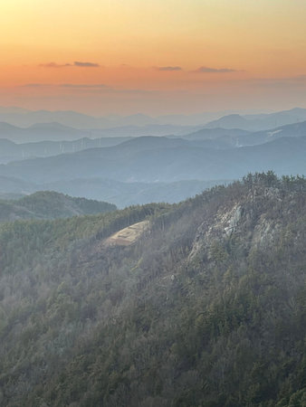 Mountain landscape at sunset, Chengde, Hebei Province, Chinaの写真素材