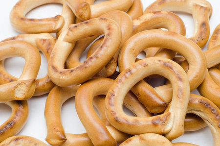 Detail of warm fresh pretzels in a pile