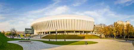 -NAPOCA, ROMANIA - 6 NOVEMBER 2014: Cluj Arena Stadium with a modern architecture recently built on...