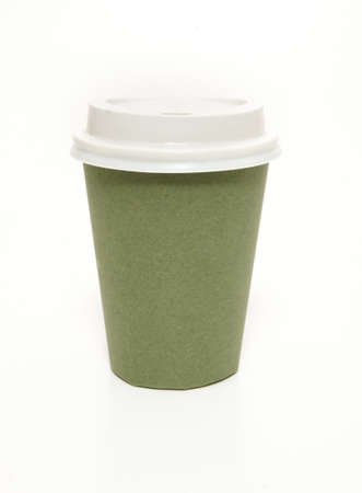 Green brown to go coffee cupの写真素材