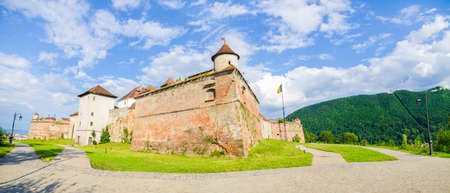 Brasov Guard Fortress on the hill above wich is a medieval fortification now a tourist attraction in Transylvania region of Romania in the carpathian Mountainsのeditorial素材