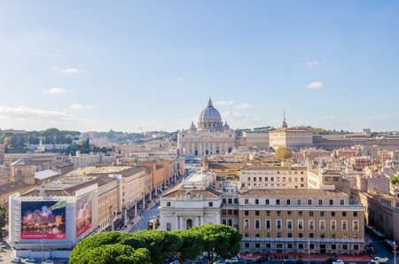 ROME, ITALY - 1 December 2015: Saint Peter Basilica and the Via della Conciliazione Conciliation road on a sunny winter day with lots of historic buildings and the St Peter's Squareのeditorial素材