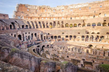 ROME, ITALY - 29 November 2015: View of the Colosseum with the structure and systems underneath the arena and other masonry work in this wonderful touristic attractionのeditorial素材