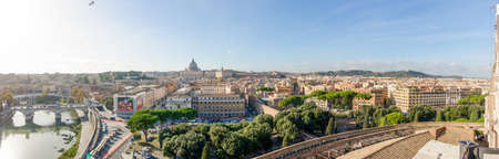 ROME, ITALY - 1 December 2015: Panoramic view of Rome on a sunnywinter day from the Castel Sant'Angelo with St' Peter Basilica, Via della Conciliazione and the rest of the historic roman buildingsのeditorial素材