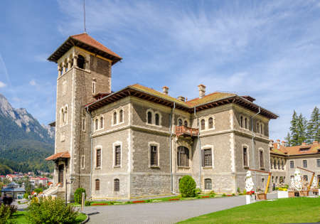 Cantacuzino Castle in the Busteni Mountains built in neo romanian architectural style on a sunny summer dayのeditorial素材