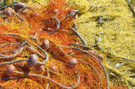 Close-up of fishing net and floats background の写真素材