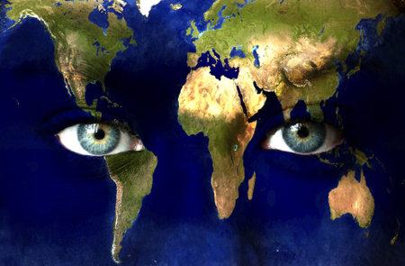 Planet earth and blue human eyesの写真素材