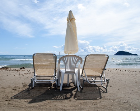 Vacation conceptual image with beach parasols の写真素材