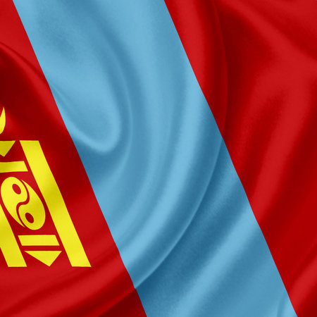 Mongolia waving flagの写真素材