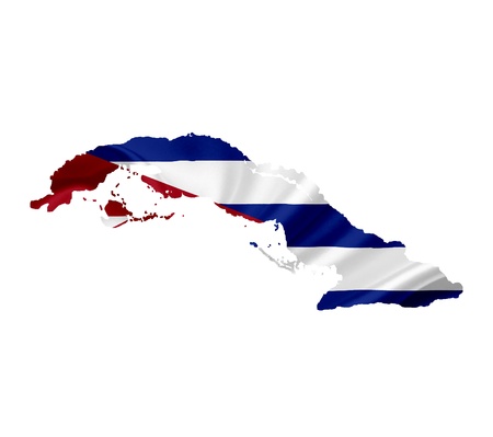 Map of Cuba with waving flag isolated on whiteの写真素材