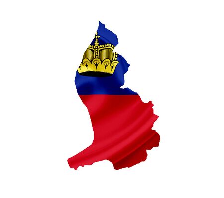 Map of Lichtenstein with waving flag isolated on whiteの写真素材