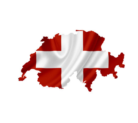 Map of Swiss with waving flag isolated on whiteの写真素材