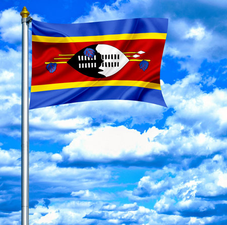 Swaziland waving flag against blue skyの写真素材