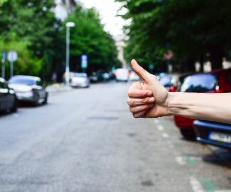 Htchhiking the road conceptの写真素材