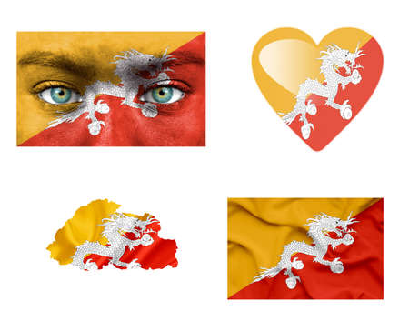 Set of various Bhutan flagsの写真素材