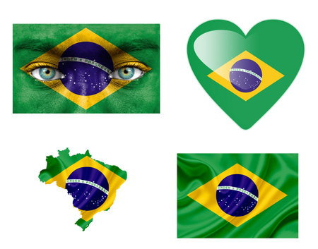 Set of various Brazil flagsの写真素材