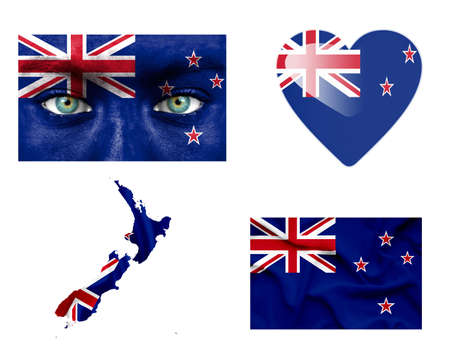 Set of various New Zealand flagsの写真素材