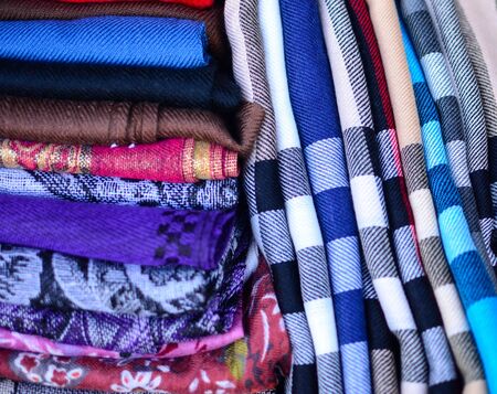 Colorful scarfs backgroundの写真素材