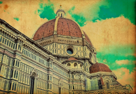 Vintage postcard of Duomo Santa Maria Del Fiore and Campanile Florence - Italyの写真素材