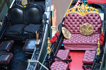 Closeup view on Gondolas in Veniceの写真素材