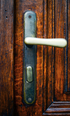 Old wood door with handle close-up