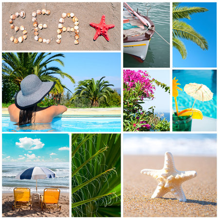 Colorful sea collage - Summer vacation conceoptual imagesの写真素材
